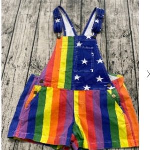 Rainbow flag overalls shorts unisex women's size 18